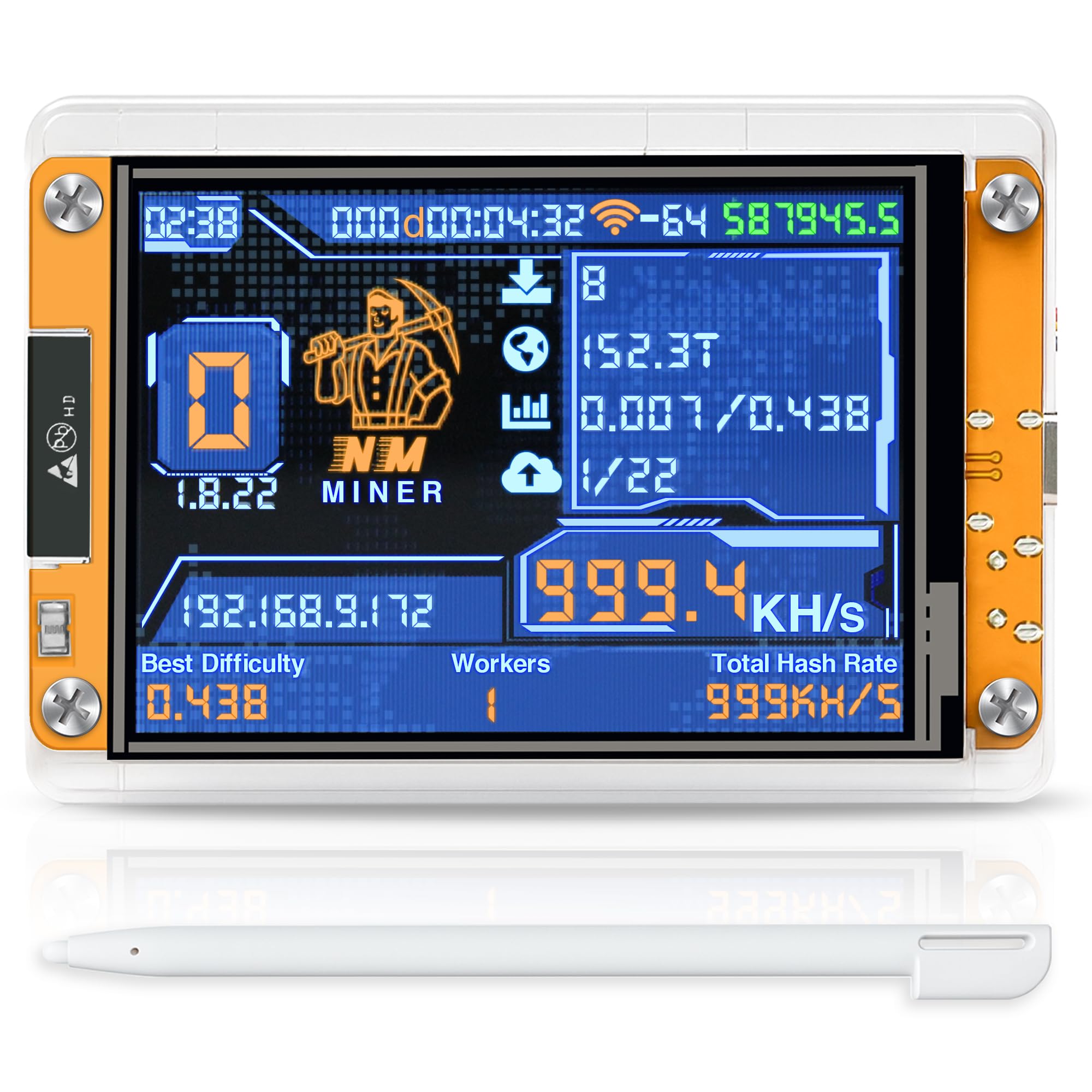 Bitcoin Miner BTC V2 NMMiner – Crypto Miner for ESP32 2.8" Smart Display Development Board, 1010 H/s Hashrate, Desktop Solo Lucky Miner Bitcoin Mining Machine for Educational Use - Yellow