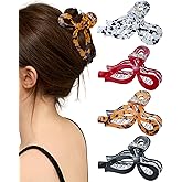 Mesovor 4 Pack Bow Hair Claw Clips for Women, Nonslip 4.3" Large Hair Grip Clawclips for Thin and Thick | Bowknot Hair Strong Hold Hair Jaw Clamps Gifts (Black, Red, Yellow Leopard, White Leopard)