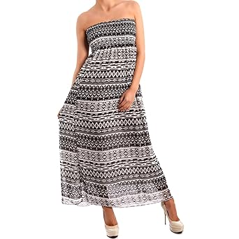 Young-Fashion Damen Maxikleid Bandeau Kleid Chiffonkleid trägerloses Sommerkleid Freizeit Elegant Festlich Jumper