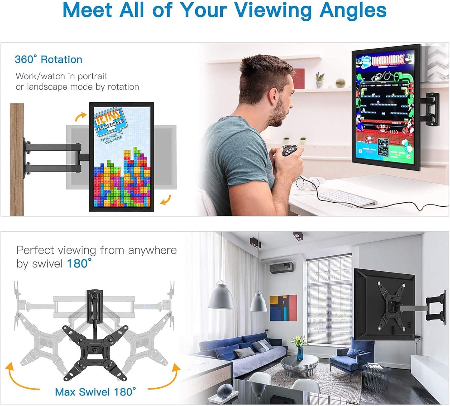 Full Motion TV Monitor Wall Mount Bracket Articulating Arms Swivels Tilts Extension Rotation for Most 13-42 Inch LED LCD Flat Curved Screen TVs & Monitors, Max VESA 200x200mm up to 44lbs by Pipishell: Home Audio & Theater