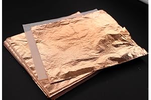 JINRUISI 200 Sheets 5.5" X 5.5" Imitation Gold Leaf for Arts, Gilding Crafting, Painting, Furniture Decoration, Gold Silver Copper Foil Sheets,Loose Leaf Interleaved (Copper Leaf 100 Sheets)