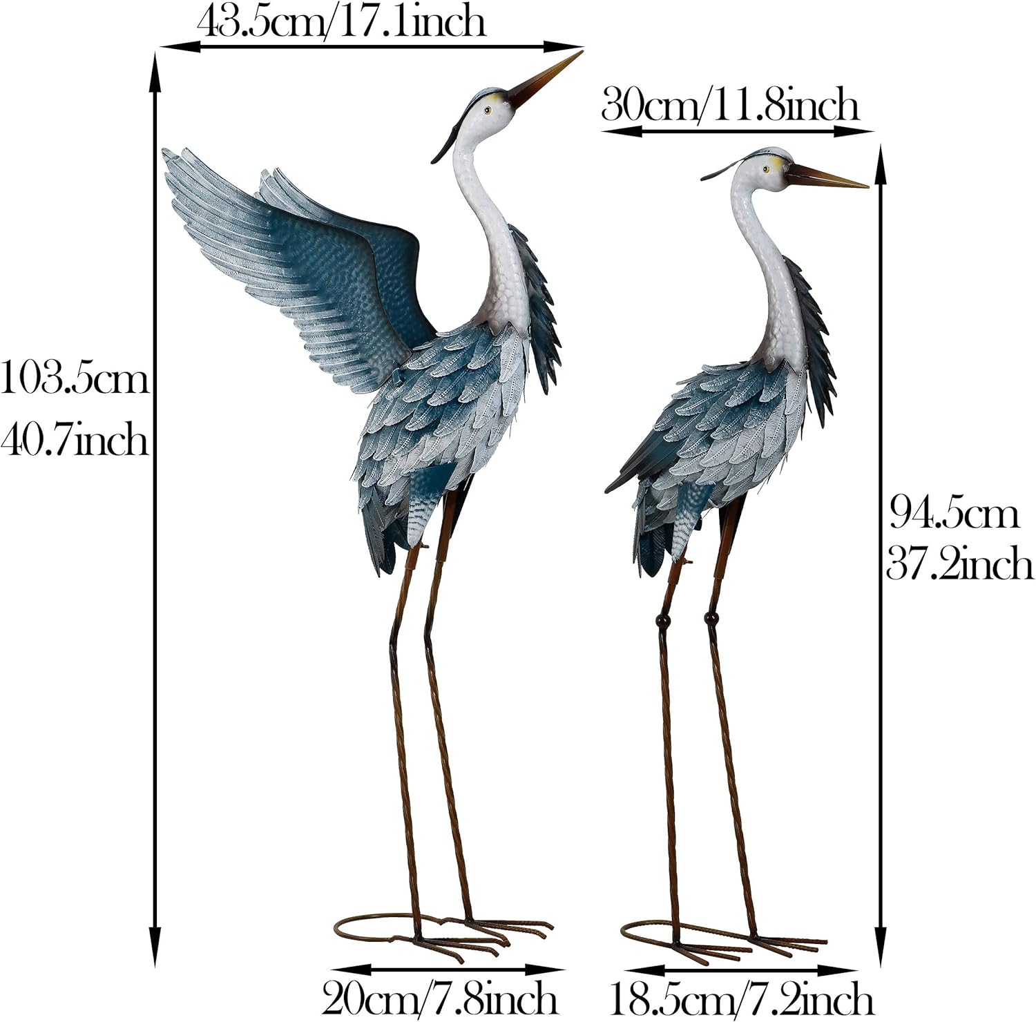 TERESA'S COLLECTIONS 40.7 inch Metal Blue Herons Garden Statues Sculptures, Standing Cranes Decor Bird Art Lawn Ornaments for Outdoor Yard Patio Porch Outside Decorations - Set of 2: Kitchen & Dining
