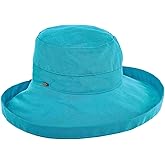 Scala Women's Cotton Hat with Inner Drawstring and UPF 50+ Rating - 3 Inch Brim (One Size, Lagoon)