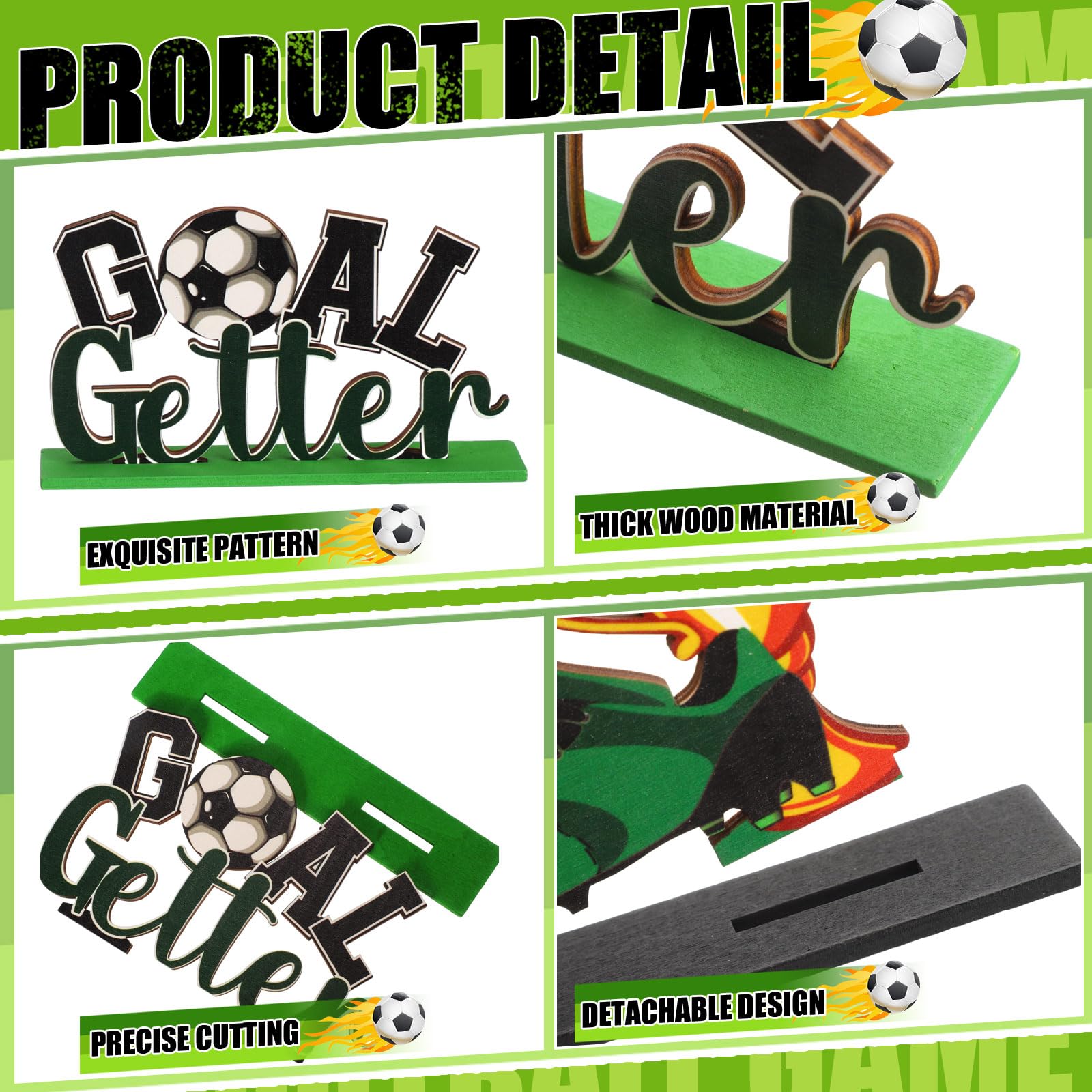 Suzile 6 Pcs Soccer Party Decorations Wooden Soccer Theme Birthday Party Centerpieces Table Decoration Football Tabletop Decor for Boys Girls Sports Theme Baby Shower Birthday Supplies