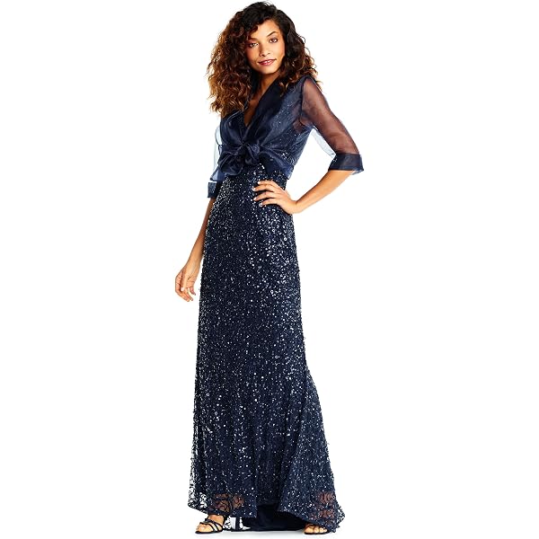 Abito Lungo In Chiffon Adrianna Papell – Monospalla Blu Midnight Taglia 52 - 4