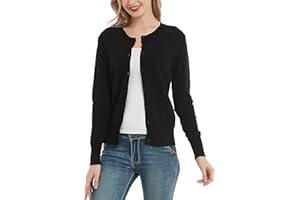 HUULOO Women's Crew Neck Button Down Long Sleeve Cardigan Sweater