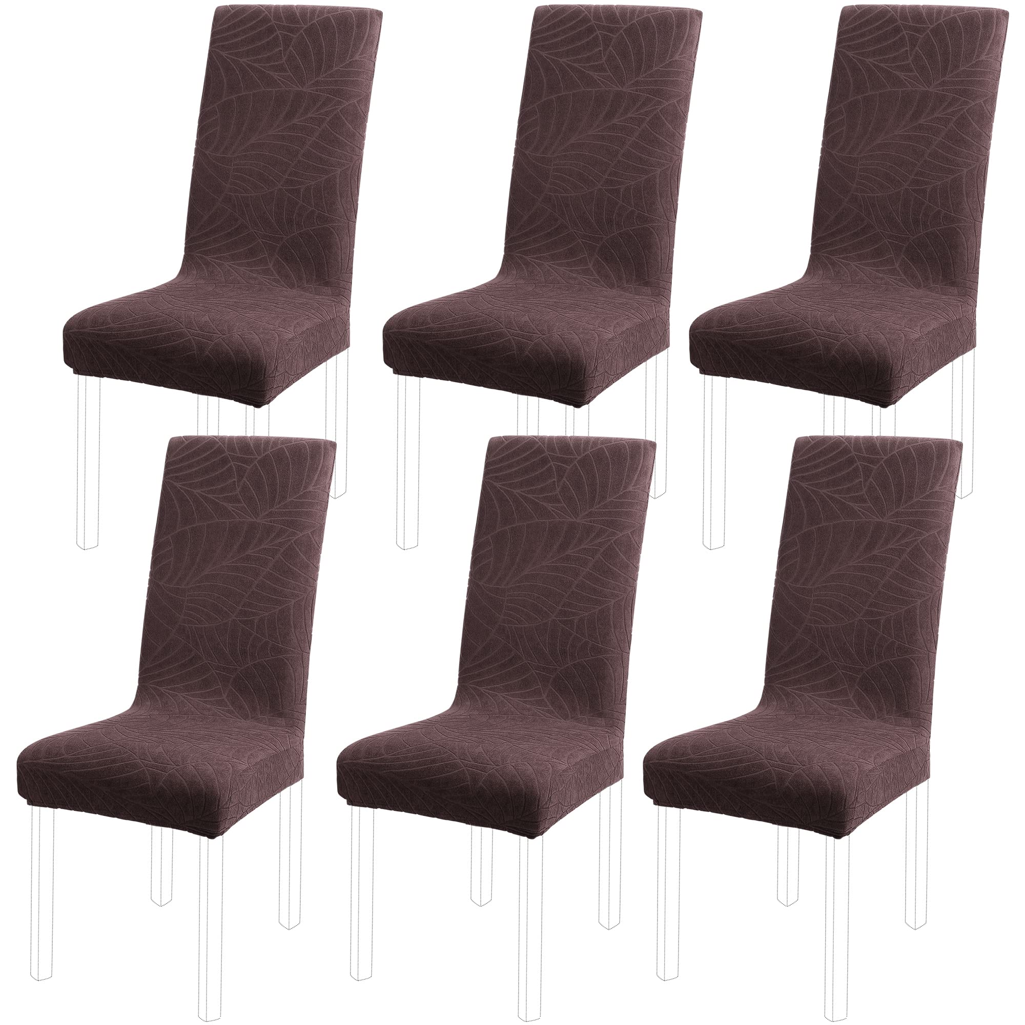 PiccoCasa Stretch Spandex Dining Chair Covers for Dining Chair Pack of 6, Removable Washable Chair Covers for Hotel Party Kitchen Wedding - Chocolate High Back Chair Seat Slipcovers