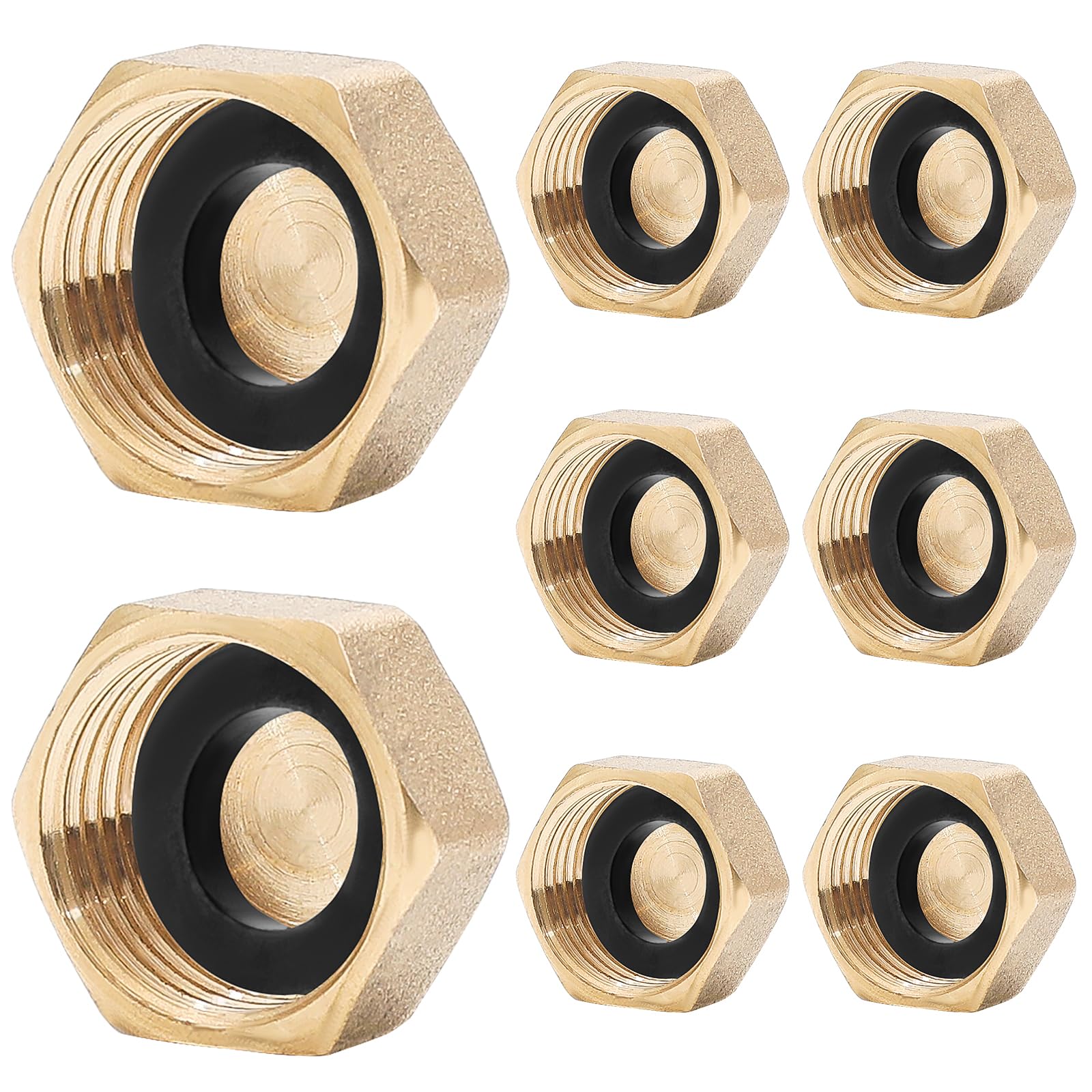 Pack of 8 Brass Blanking Caps, 1/2 Female BSP Thread Brass Compression Stop End Blank Cap, Drain Preventer Blanking Plugs with Gasket, for Water Pipe Washing Machine Radiator Valve faucets Tap