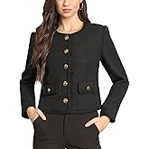M.Infisavo Womens Cropped Tweed Jackets with Pockets, Collarless Shackets Casual Outerwear Golden Button Down Vintage Blazer