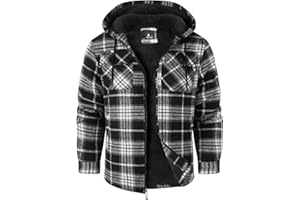 V VALANCH Mens Flannel Jacket with Hood Sherpa Lined Fleece Jacket Men Zip Up Plaid Hoodies Outdoor Winter Coat