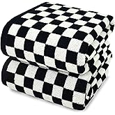 Jacquotha Black & White Checkered Cotton Bath Towels Set of 2 - Cute Aesthetic Towels for Bathroom Decor, Pool, Beach, Spa, 27.5" x 55"