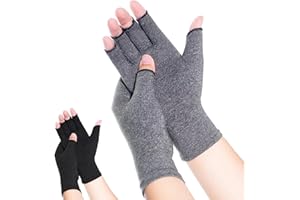 COIMPETUS Compression Arthritis Gloves, 2 Pairs Hand Support Gloves for Pain, Fingerless Compression Gloves for Women & Men, Isotoner Compression Gloves (Black and Grey, Medium)