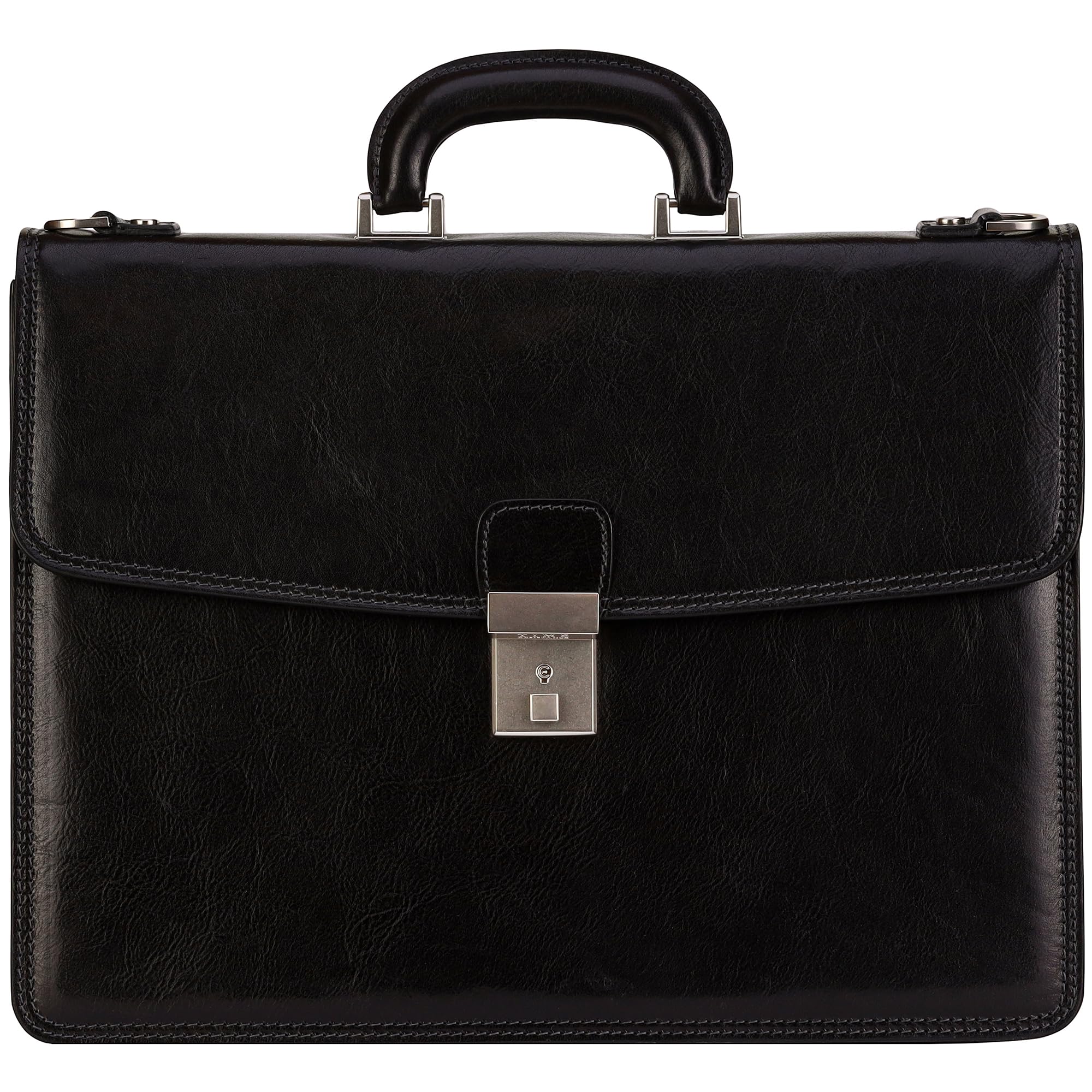 Time Resistance Leather Briefcase - Full Grain Leather Attache Case - Laptop Bag (Black)