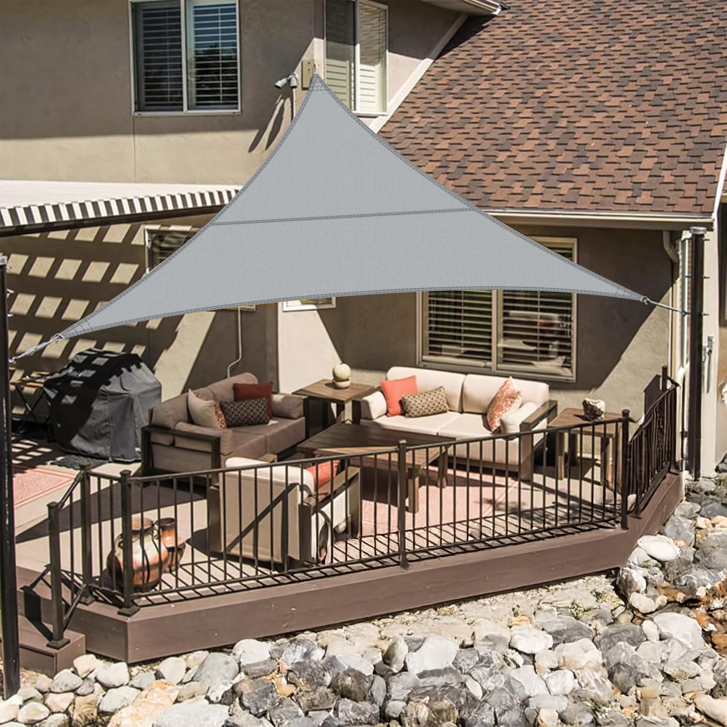 LOVE STORY Sun Shade Sail Waterproof Triangular 3.6x3.6x3.6m Canopy Outdoor UV Block Sunshade Sail for Patio Garden Backyard，Grey