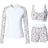 Cagola Rash Guard for Women 3 Piece Swimsuits Long Sleeve Bathing Suit with Boyshorts and Bra Ladies Swim Over 50 UPF 50+