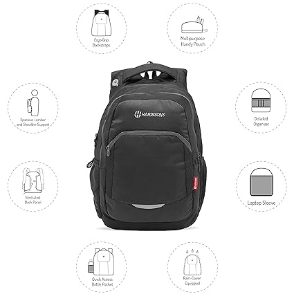 Harissons Polyester 33 Ltr Black Laptop Backpack