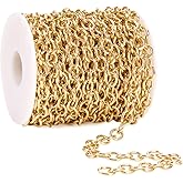 BORUINIE 33 Feet Gold Rolo Chains Aluminum Oval Link Chain Roll Bulk for DIY Jewelry Making