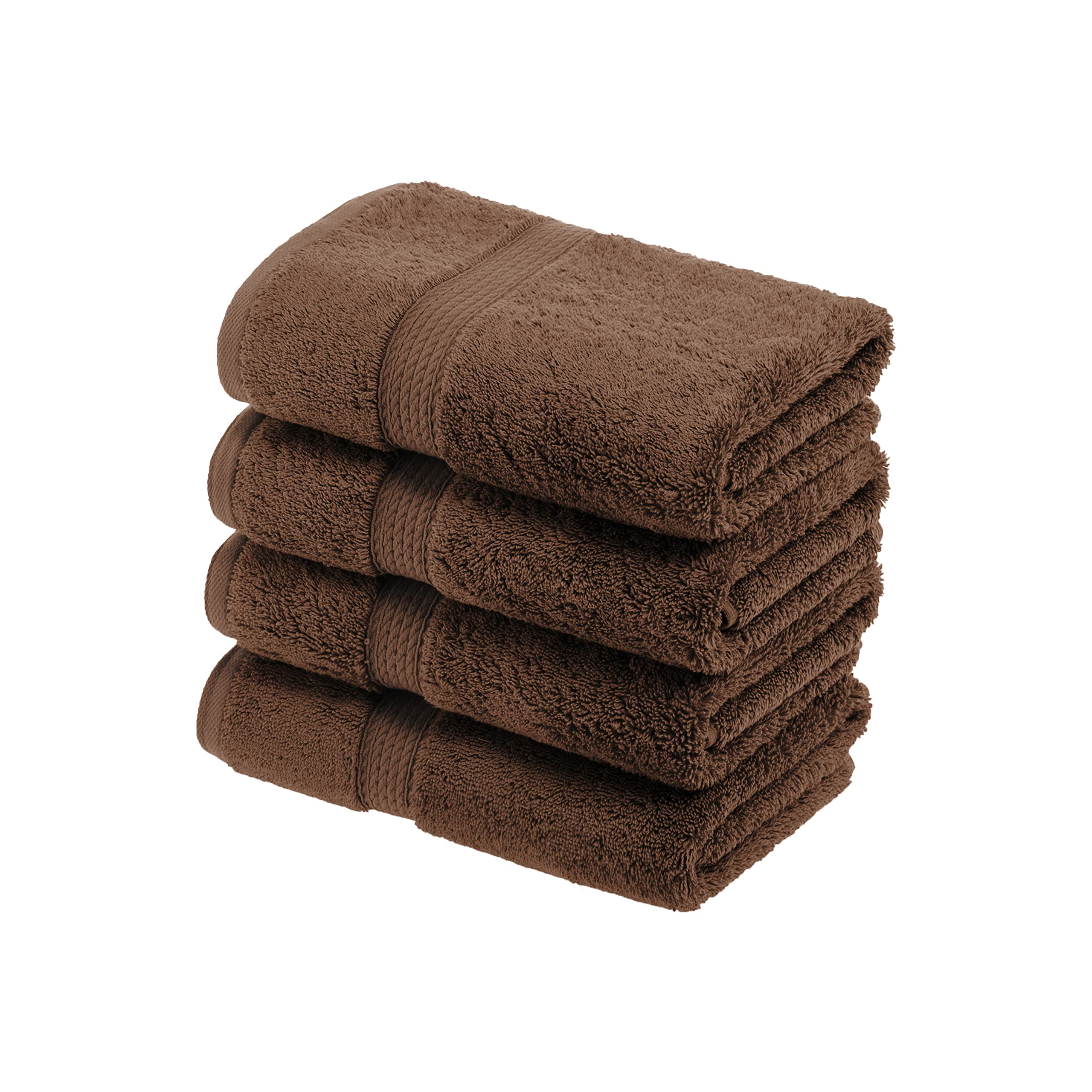 Superior Egyptian Cotton Solid Towel Set, 4PC Hand, Chocolate, 4 Count