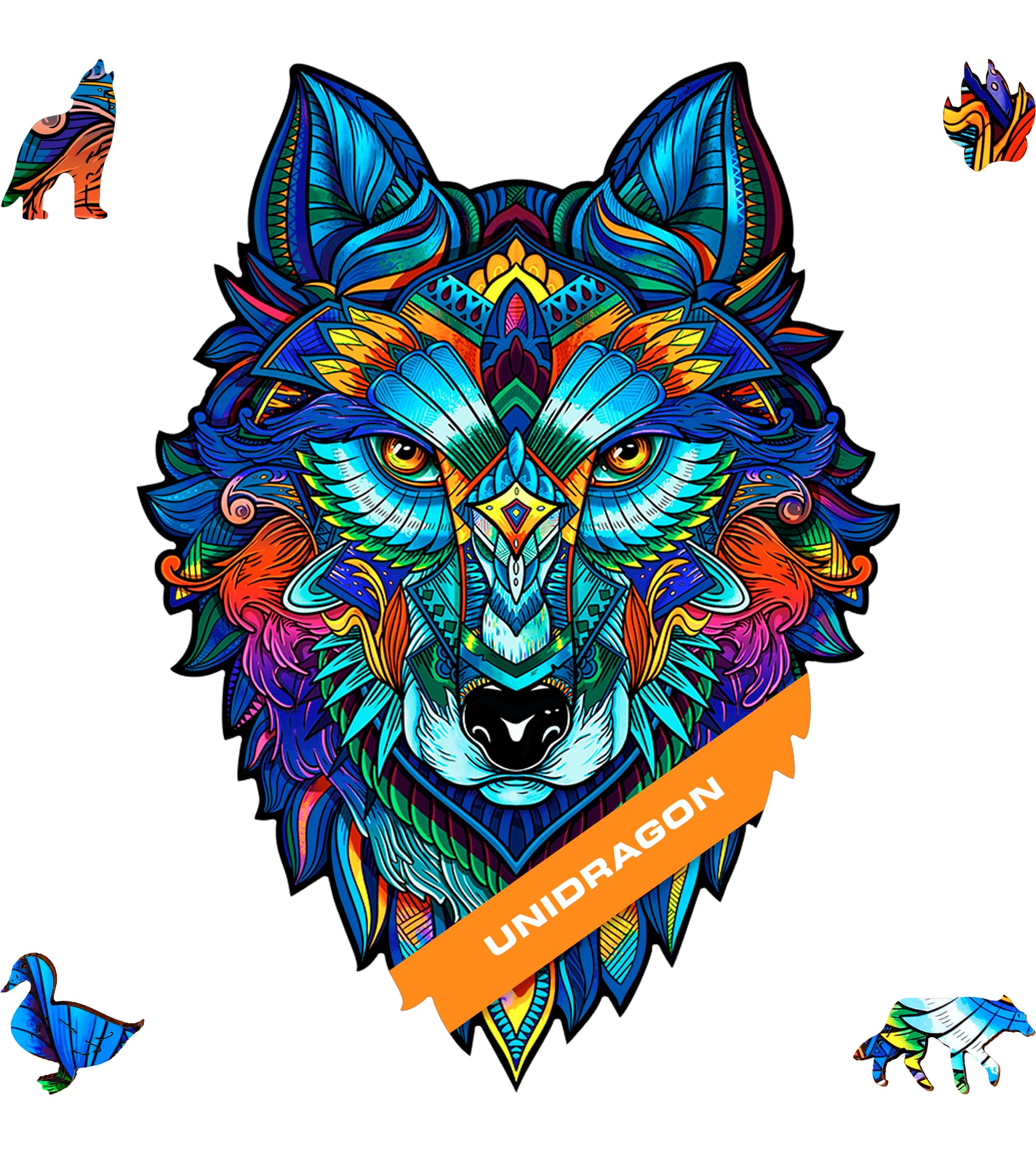 UNIDRAGON Wooden Jigsaw Puzzle, Best Gift for Adults and Kids, Unique Shape Jigsaw Pieces Majestic Wolf, 11.8 x 16.1 in (30 х 41 cm) 310 pcs, King Size