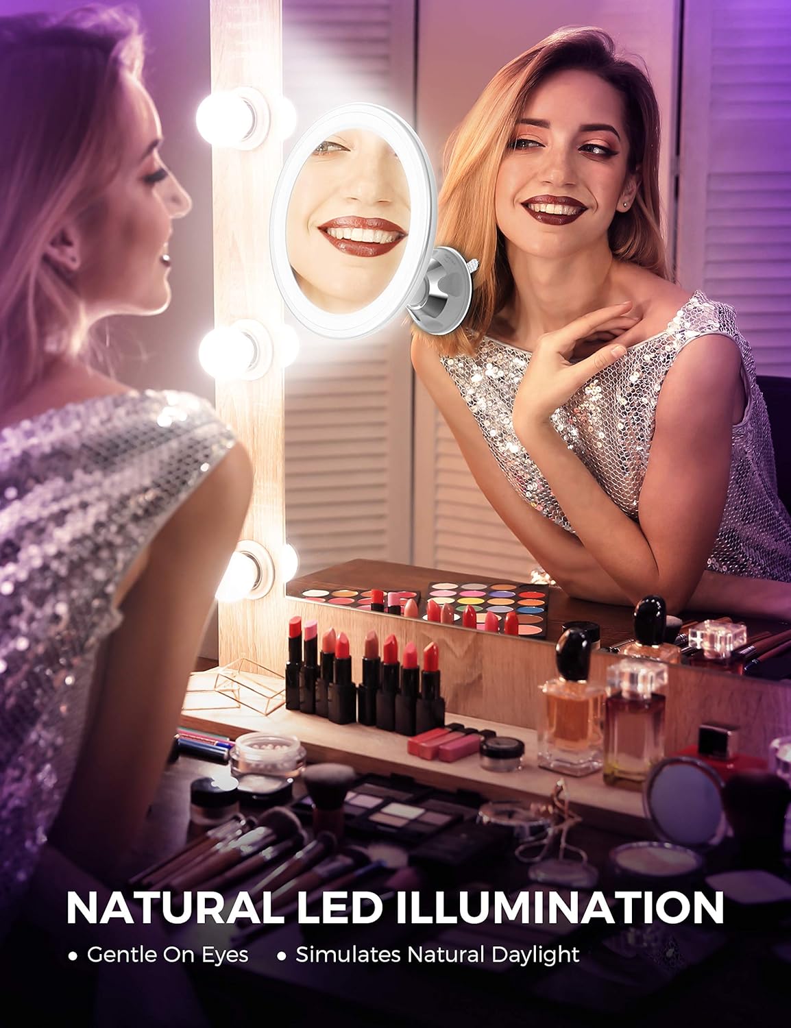 Upgraded 10x Magnifying Lighted Makeup Mirror with Touch Control LED Lights, 360 Degree Rotating Arm, and Powerful Locking Suction Cup, Portable Magnifying Mirror for Home, Bathroom Vanity, and Travel: Furniture & Decor