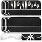 Tebery 12 Pcs Silver Storage Bags Anti Tarnish, Silverware Storage Cloth Roll with White Ribbon, 12 Slot Flatware Protector Organizer, Cutlery Sleeves Bags for Kitchen Utensil Teaspoon, Stiff Fabric