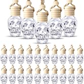 BBTO 50 Pcs Car Diffuser Empty Bottles with Wooden Cap Skull,Clear | Refillable Diffusers for Car with Rope, Skull Glass Bottles for Oils, Hanging Perfume Pendant for Auto Mirror Decor