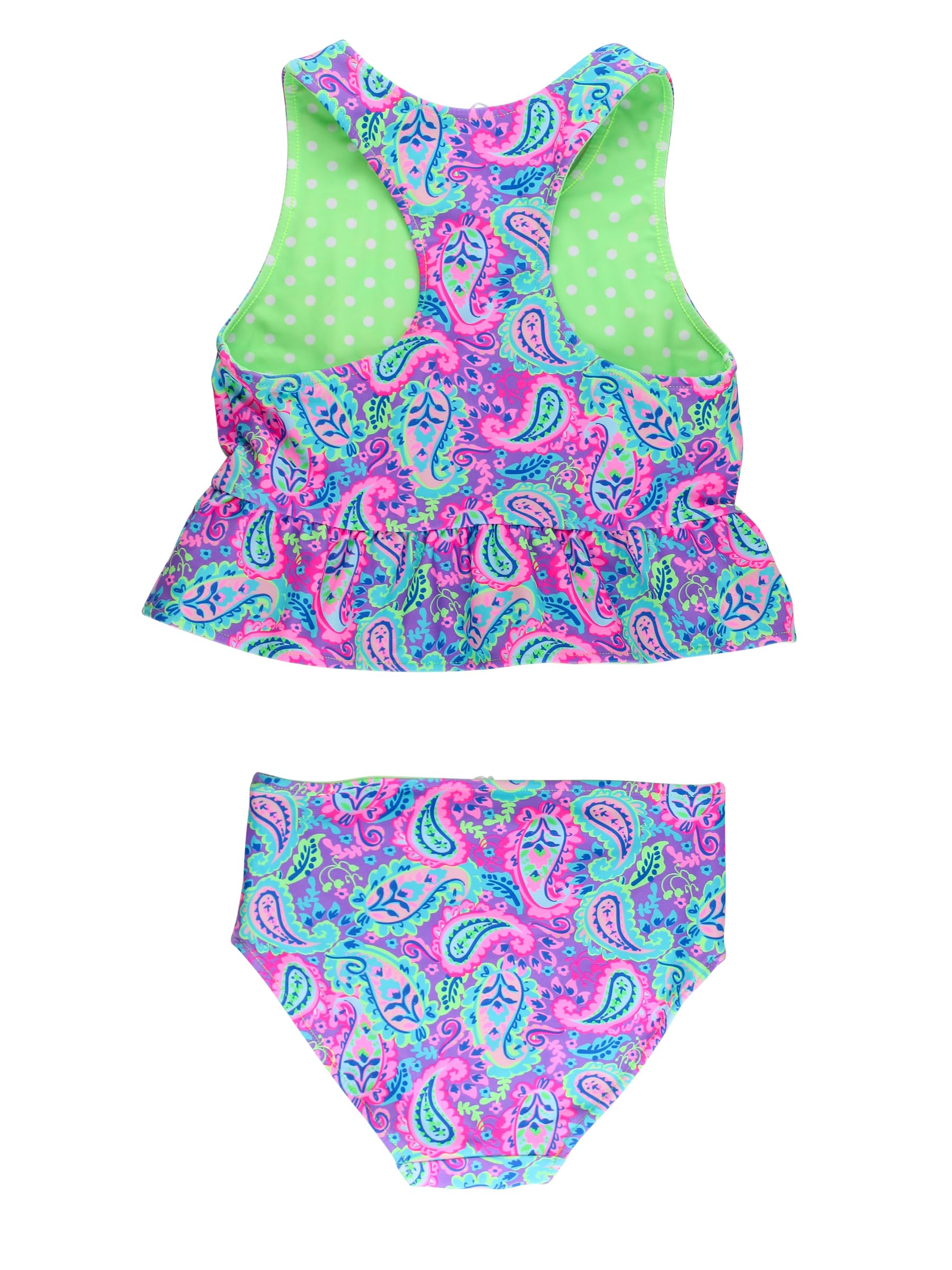 Condition photo showing New/Like New for rufflebutts baby/toddler girls upf50+ sun protected reversible peplum 2 piece sleeveless tankini - n