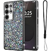 Lafunda for Samsung Galaxy S25 Ultra Case Glitter, Luxury Shiny Bling Sparkly Cover with Crystal Diamonds for Women Girls Soft Shockproof Protective Phone Case for Samsung Galaxy S25 Ultra 6.9", Black