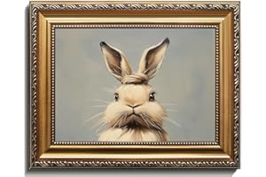 RETRART Vintage Gold Framed Rabbit Wall Art Easter Bunny Wall Decor, for Home, Nursery, Entryway, Farmhouse Rustic Animal Print Textured Canvas, Cute Rabbit Framed Art Ready to Hang 9x12 Inch