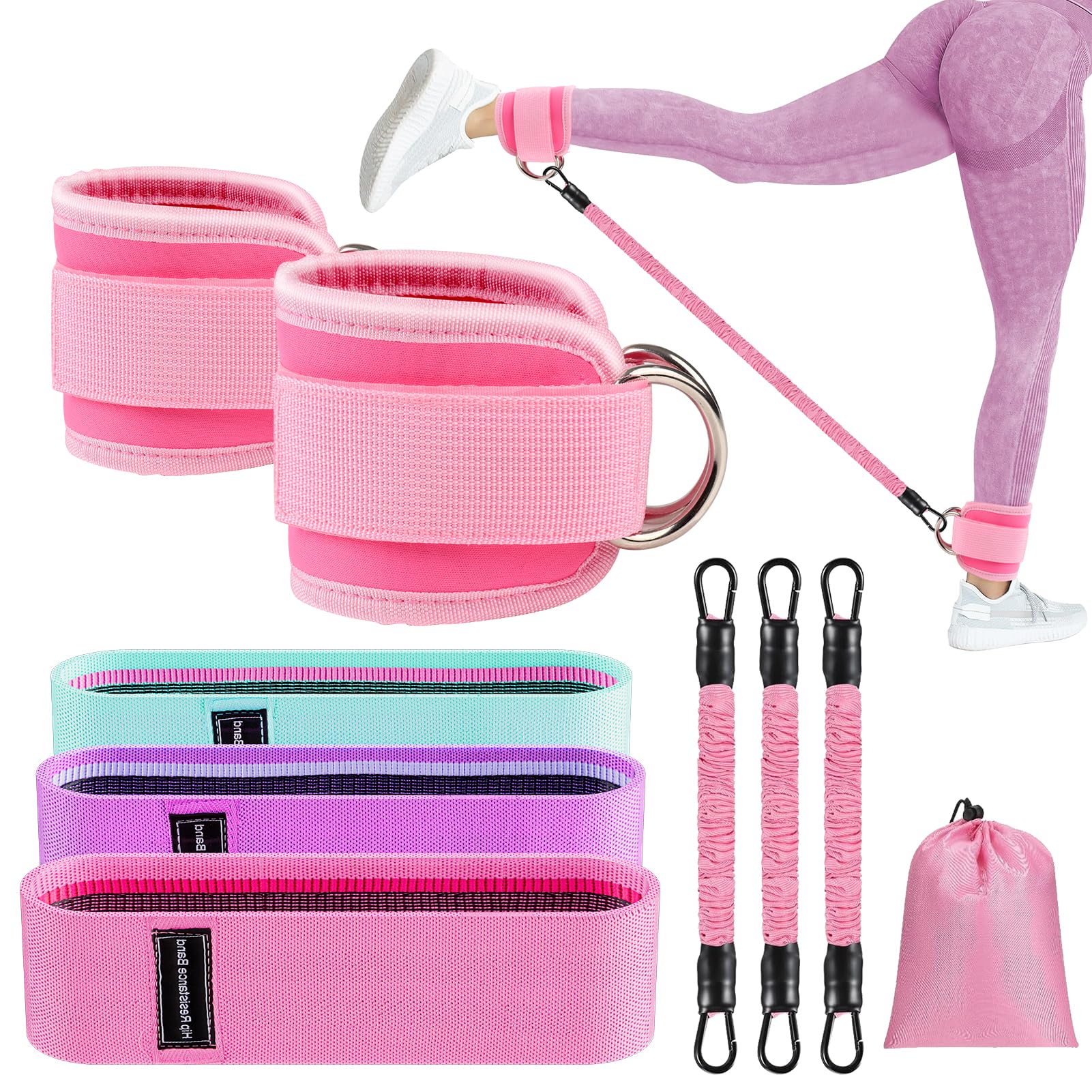Photo 1 of 9 pcs Ankle Resistance Bands with Cuffs, Ankle Weights for Legs Glutes, Ankle Bands for Working Out Exercise Bands Set for Butt Lift Women Workout Equipment, Perfect for Gym Home Workouts