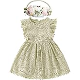 BGFKS Baby Girl Tutu Dress Elegant Lace Pom Pom Flutter Sleeve with Flower Headband Set