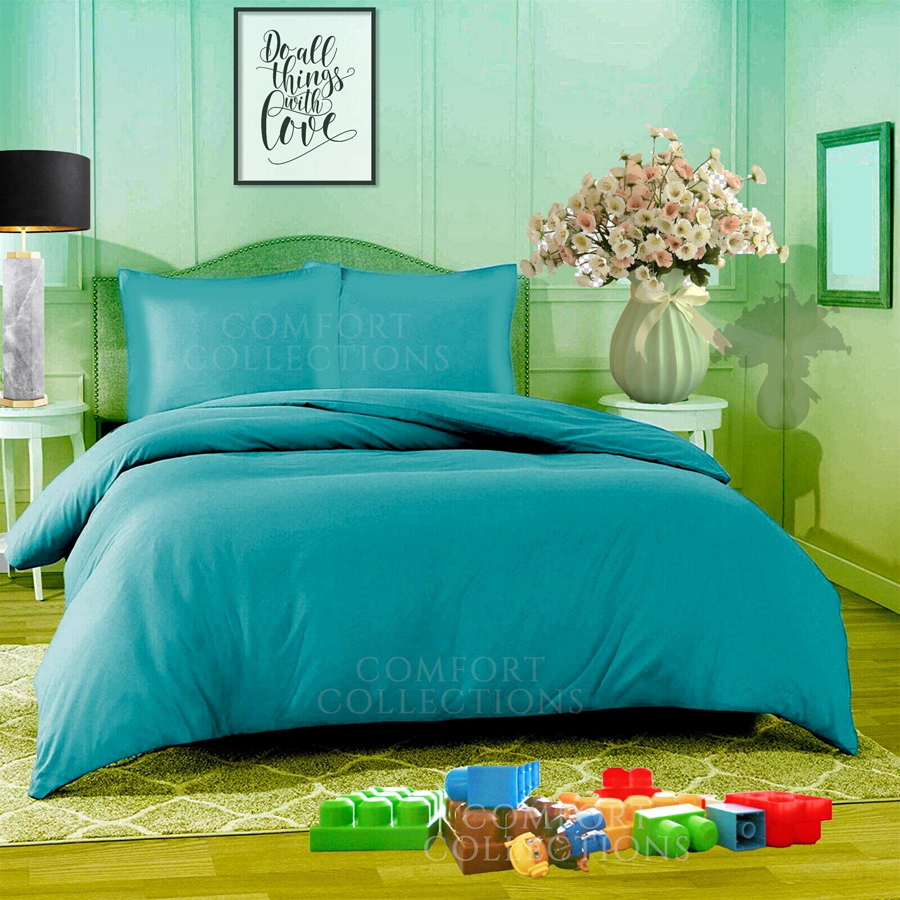 Comfort Collections Duvet Quilt Cover With Matching Pillow Cases Plain Dyed Poly Cotton Easy Care Bedding Set COLOUR TEAL KING