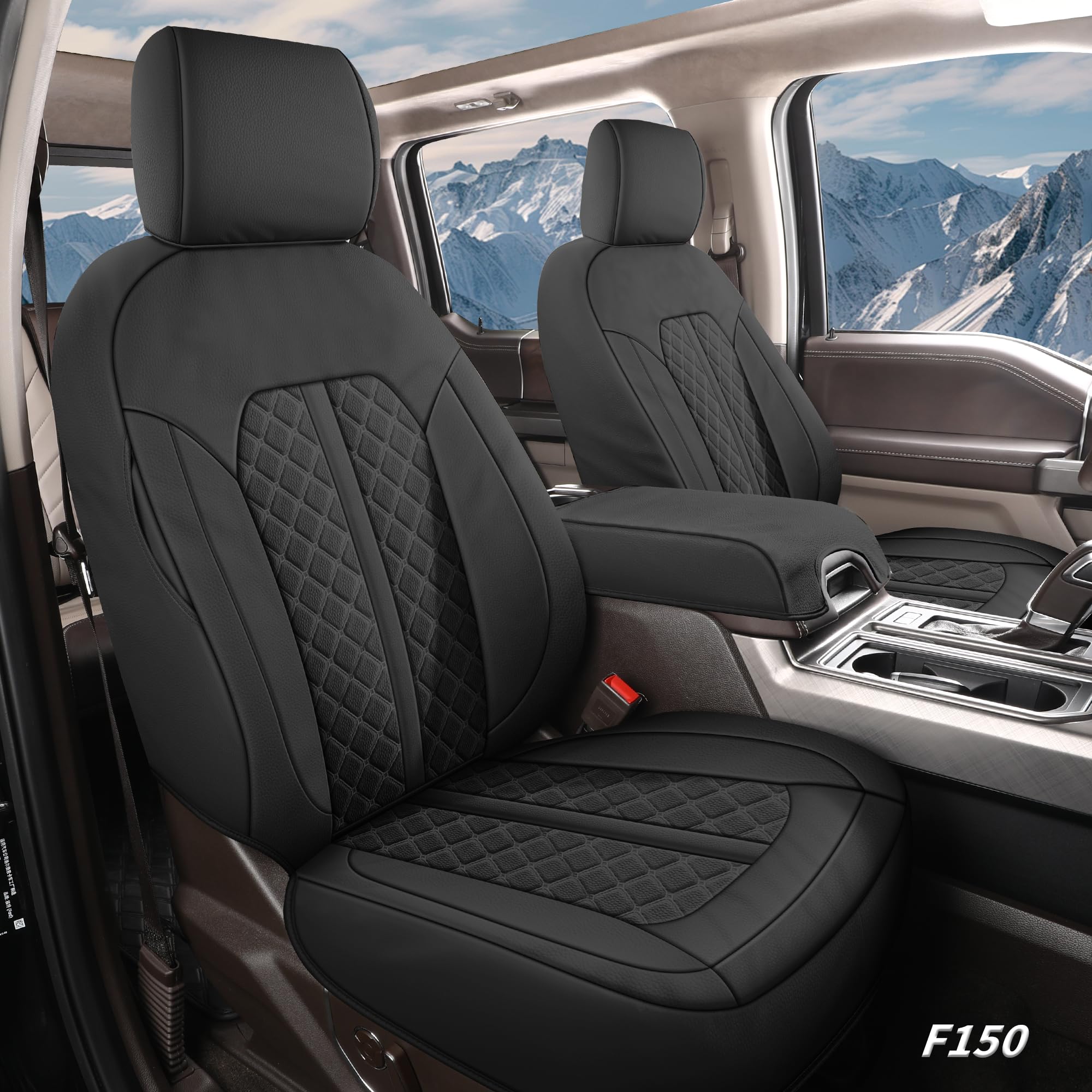Photo 1 of ***FACTORY SEALED***Tecoom F150 Seat Covers Full Set Leather Truck Seat Protector Cushion Fit for 2015-2024 F150 Super Crew & 2017-2024 F250 F350 F450 Super Duty Crew Cab XLT XL, Black