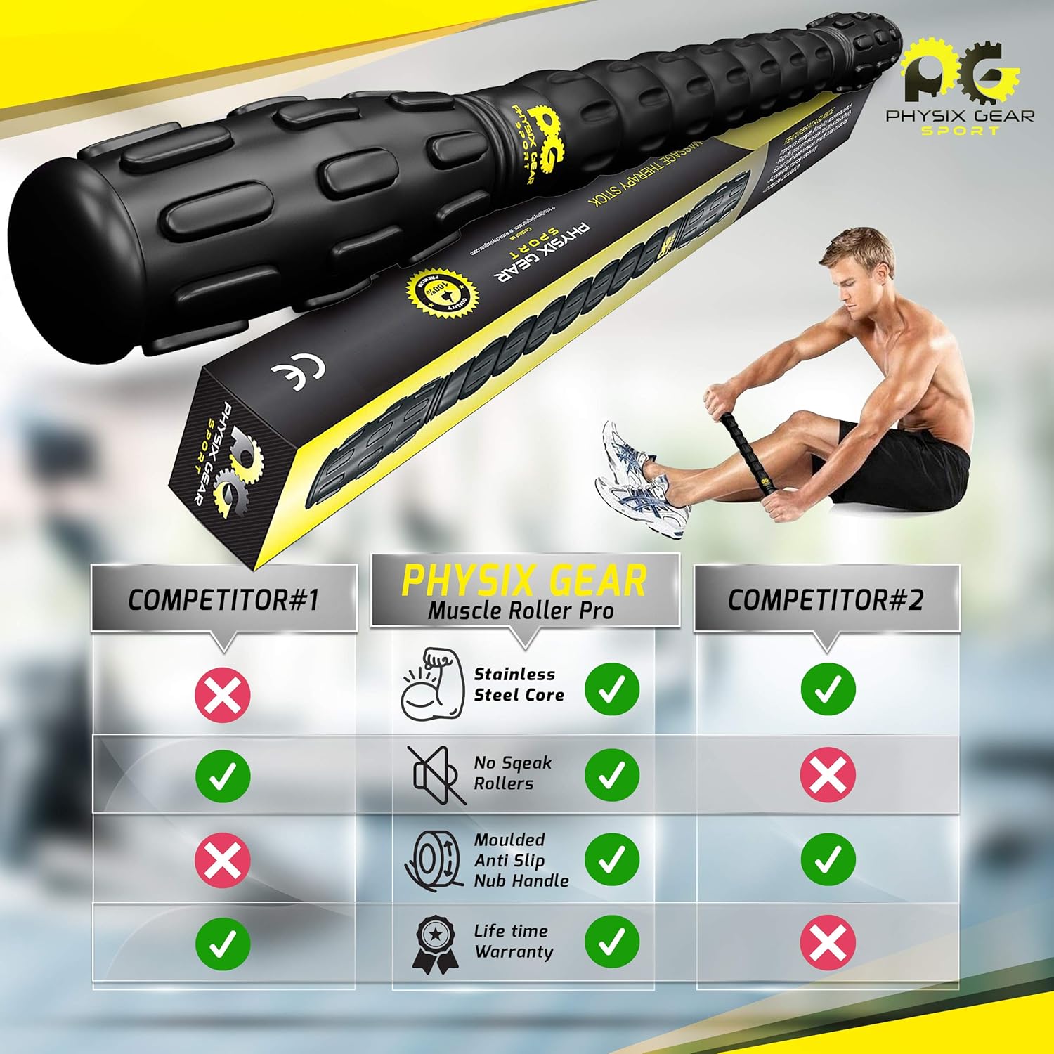 Muscle Roller Stick Pro, The Best Self Massage Tool, Relieve Sore Muscles, Cramps, Back Tightness, Trigger Points Pain, Myofascial Physical Therapy, Legs Recovery, Knots & Calf Soreness, (1 Roller) : Sports & Outdoors