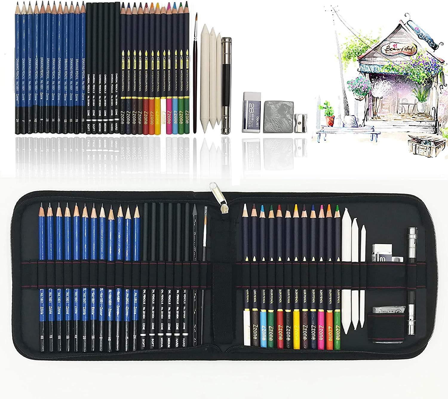 Drawing Pencils for Artists, 41PC Art Colouring Pencils, Sketch Pencils Set with Drawing Tool in Personalized Big Pencil Case, Best Gift for Students