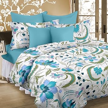 Cortina 104 TC Cotton Double Bedsheet with 2 Pillow Covers - Multicolour