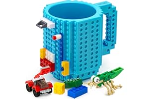 TOYAMBA Build-on Brick Mug BPA-Free Funny Coffee Mug with 3 Packs of Building Blocks Compatible with Major Brands, Funny Cups for Kids 16OZ (Baby Blue)