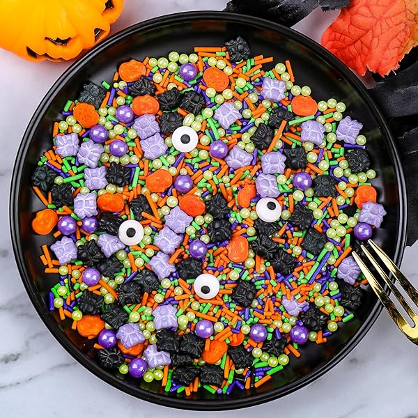 HALLOWEEN SPRINKLES, CANDY EYES PUMPKIN SPIDER SPRINKLES, 130G/4.6OZ SPRINKLE MIX FOR CAKE DECORATING, COOKIE DECORATIONS, CUPCAKE TOPPER, CHOCOLATE DESSERTS, ICE CREAM TOPPING