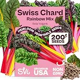 SVI 200 Rainbow Mixture Swiss Chard Seeds (Beta Vulgaris VAR. Cicla) - Five Color Silverbeet Chard, Colorful Stems, Non GMO Heirloom Seed - Perfect Vegetable Seeds in Seed Packets for Home Garden