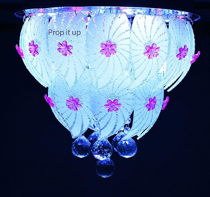 Prop It Up SFL Crystal Chandelier with Music System, Bluetooth, Multi Color Led, Fast Light with Remote Control (400mm) Leafs and Stars Design