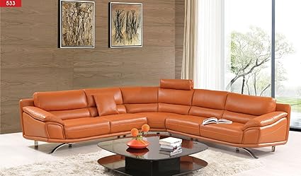Amazon Com 533 Italian Leather Sectional Sofa Orange Kitchen