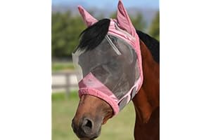 Harrison Howard CareMaster Horse Fly Mask UV Protective Fine Mesh with Extra Wool Soft Touch on Skin Light Pink L