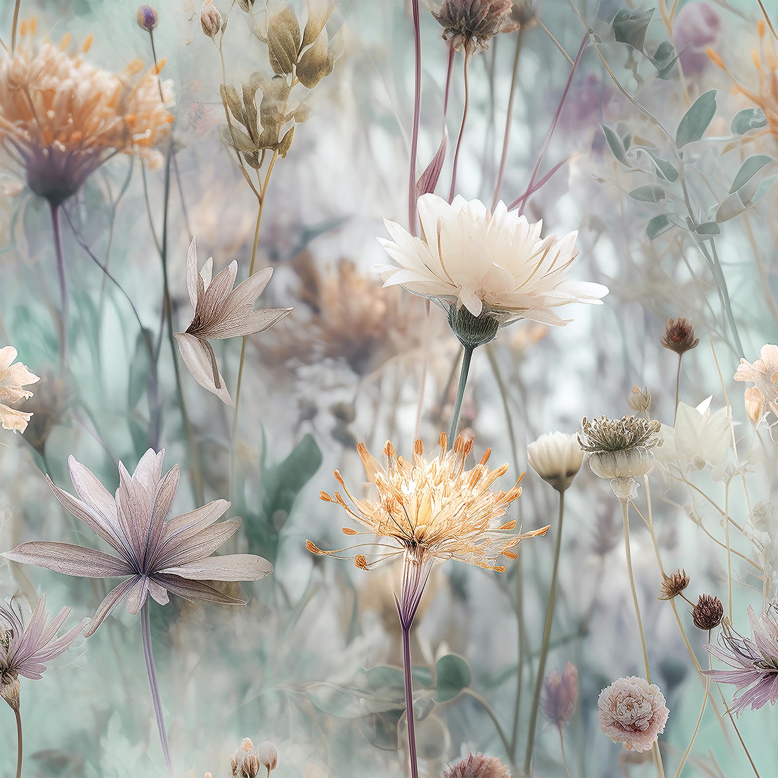 Photo 1 of FunStick Floral Wallpaper Peel and Stick Boho Daisy Flower Blue Green Floral Wall Paper for Bathroom Wall Waterproof Teal Vintage Contact Paper for Cabinets Renter Friendly Vinyl Wallpaper 17.5"x118"