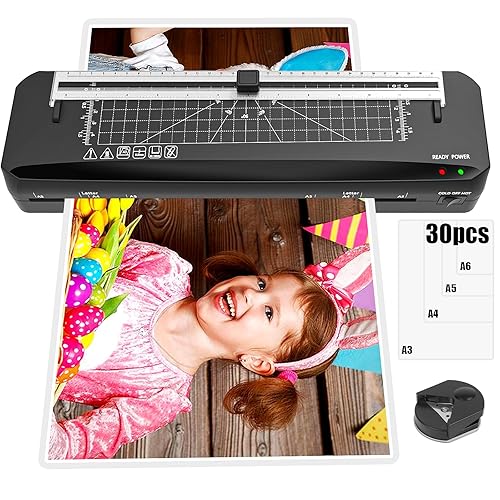 A3 Laminator Machine with Built-in Trimmer, 70s Quick Warm-up, Cold and Thermal Laminator with 30 Laminating Sheets, Portable Laminating Machine for Home School Office