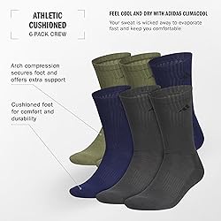 adidas Men's Athletic 6-Pack, Cushioned Crew Socks