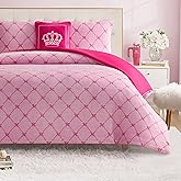 Juicy Couture Plush Reversible Trellis Link 4-Piece Full/Queen Comforter Set with Decorative Pillow, Pink