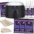 BLITZWAX Waxing Kit Hair Removal Wax Warmer Kit with Sensitive Skin Formula 14oz Lavender Hard Wax Beans for Facial Eyebrow A