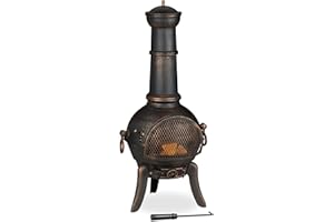 Relaxdays Terrace Oven, Outdoor Stove, Chimenea, H x W x D: 110 x 53 x 44 cm, Cast-Iron, Bronze Colour