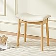 Chilihom Vanity Stool Chair 18 Inch, Saddle Cushion Ottoman with Solid Wood Legs, Modern Piano Bench Makeup and Foot Stool for Bedroom, Entryway and Living Room, Beige