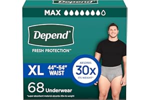 Depend Fresh Protection Adult Diapers, Incontinence Underwear for Men, Disposable, Maximum, Extra-Large, Grey, 68 Count (2 Packs of 34), Packaging May Vary